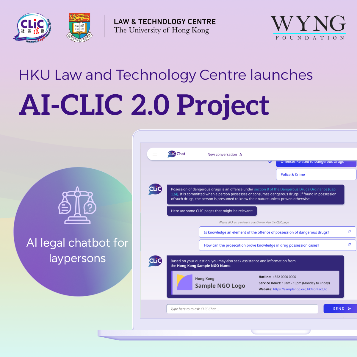 Law and Technology Centre Receives HK$3.2 Million Grant from WYNG Foundation to Launch AI-CLIC 2.0